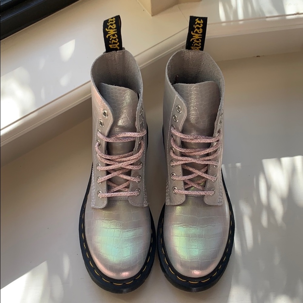 Light pink snake skin doc martens.